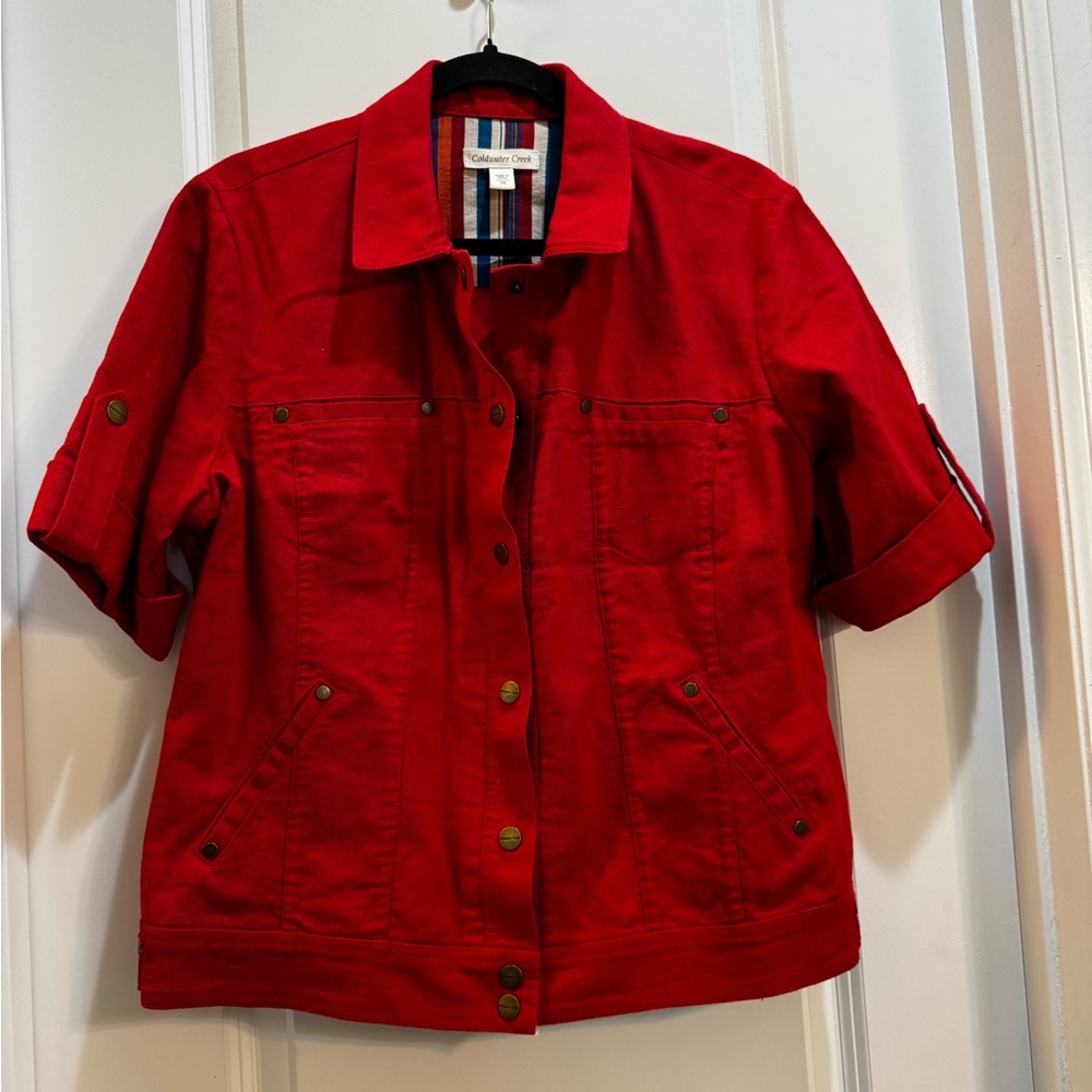 Coldwater Creek Red Jacket/Blazer Short Sleeve Collared Pockets 55% Linen45% Cot - Picture 5 of 7